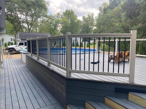Composite Pool Deck with Cedar Railing and aluminum spindles 